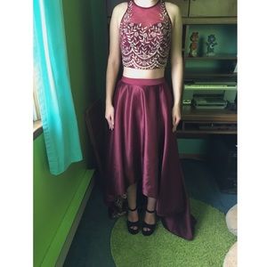 Maroon two piece prom dress